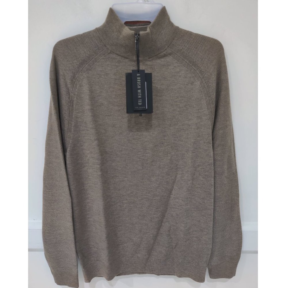 NWT Ted Baker London LOSTIT Half Zip Funnel Neck Jumper Natural Sz S $200 JK239